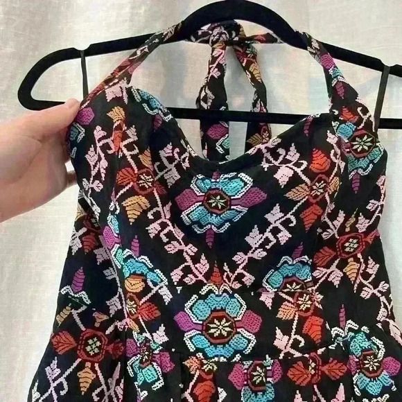 Anthropologie Edme & Esyllte Primula Black Floral Halter Dress Size 2 Small - Picture 4 of 8